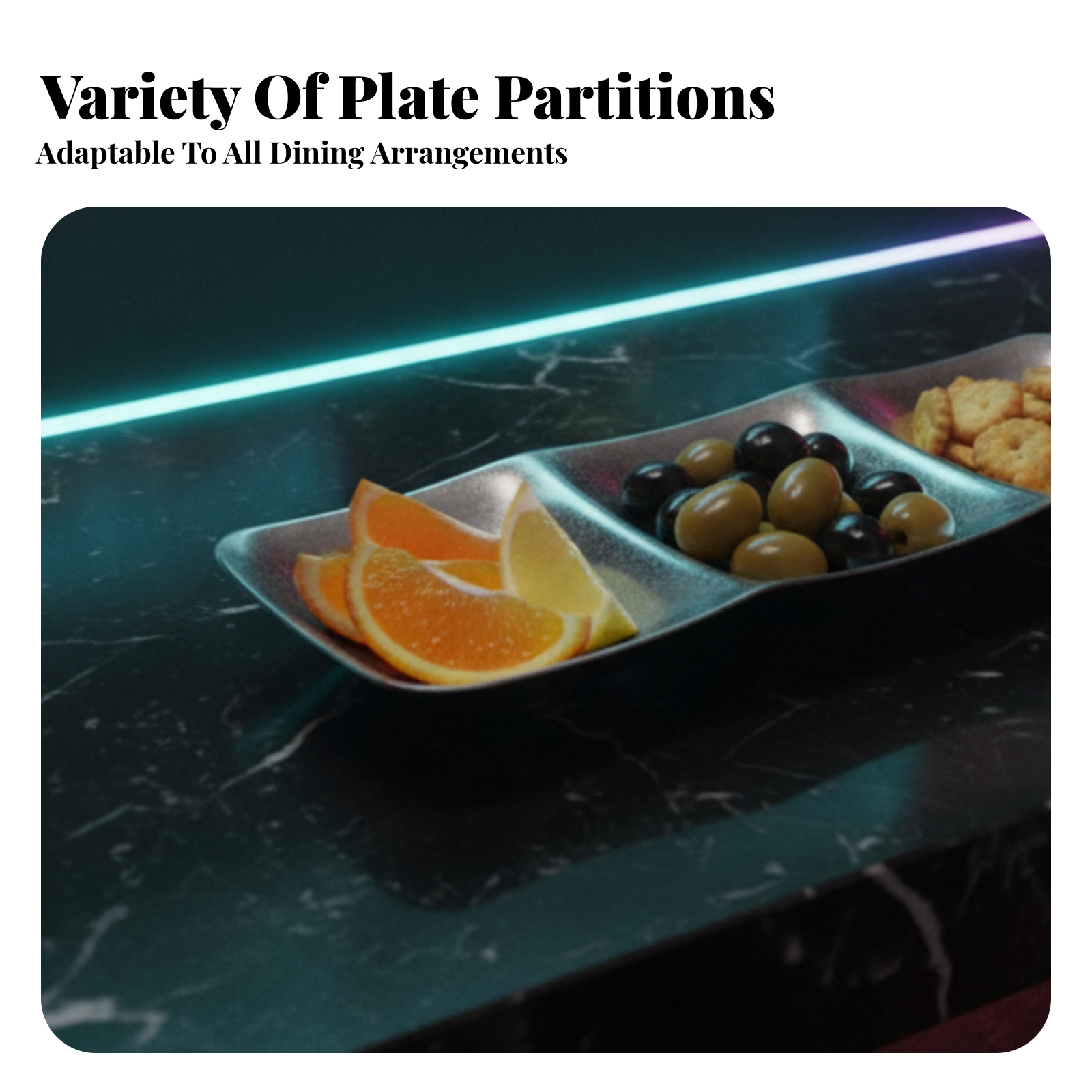 Food Snacks Corner - Divided Snack Plate Shiny Finish Retro