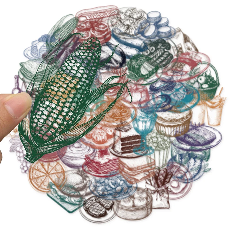 50PCS Retro Food Stickers Set  – Yummy Food Snacks Bewertung und Preis